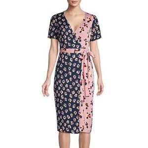 BCBGENERATION COLORBLOCK FLORAL WRAP DRESS